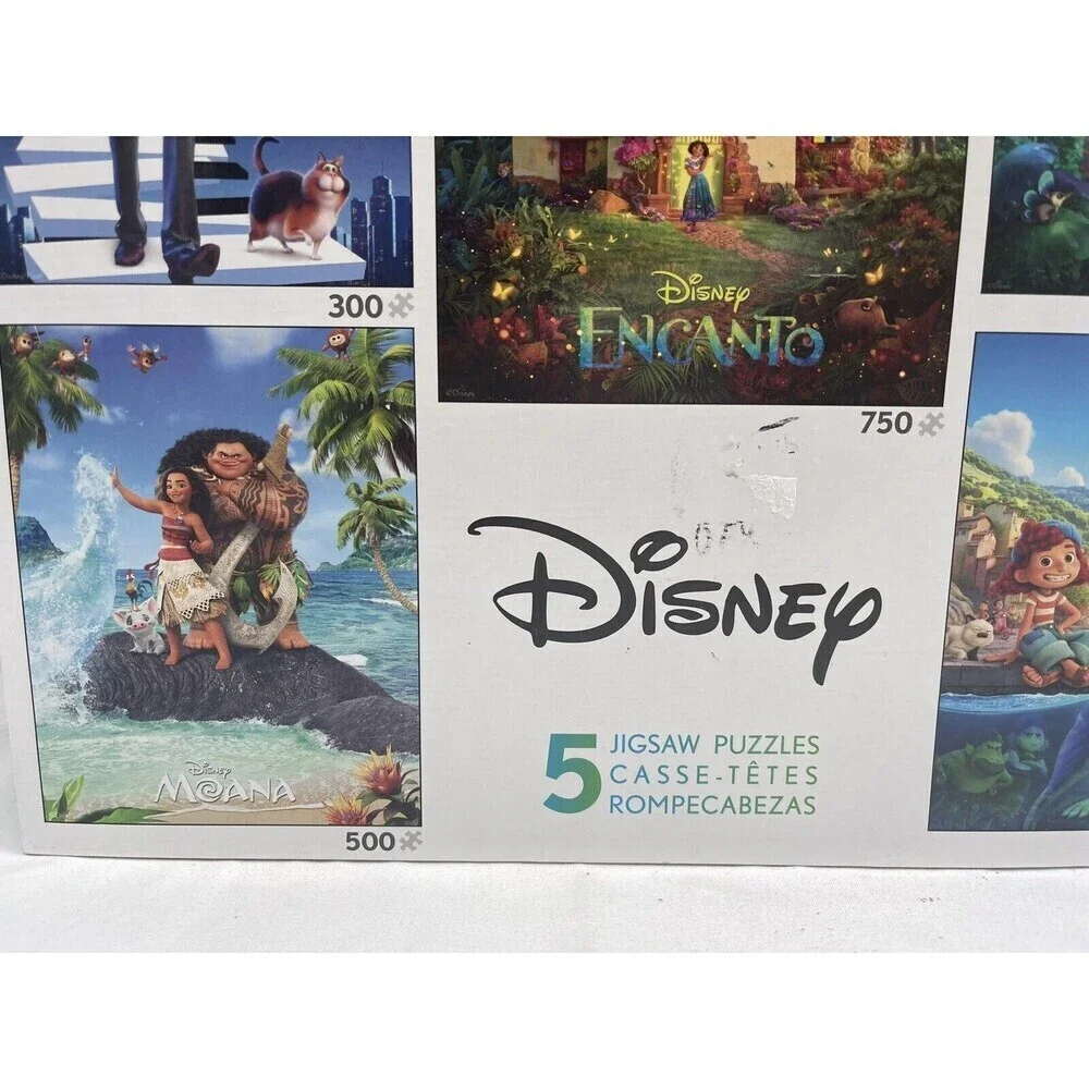 5 in 1 Jigsaw Puzzle Disney Movies Encanto Moana Soul Raya Luca Open Box Unused